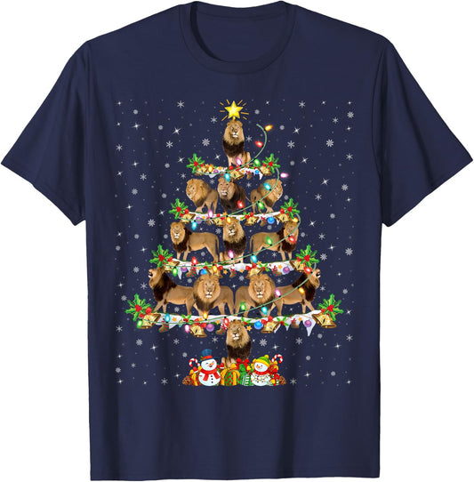 Lion Xmas Lighting Santa Lion Christmas Tree T-Shirt - T-Shirt | Navy