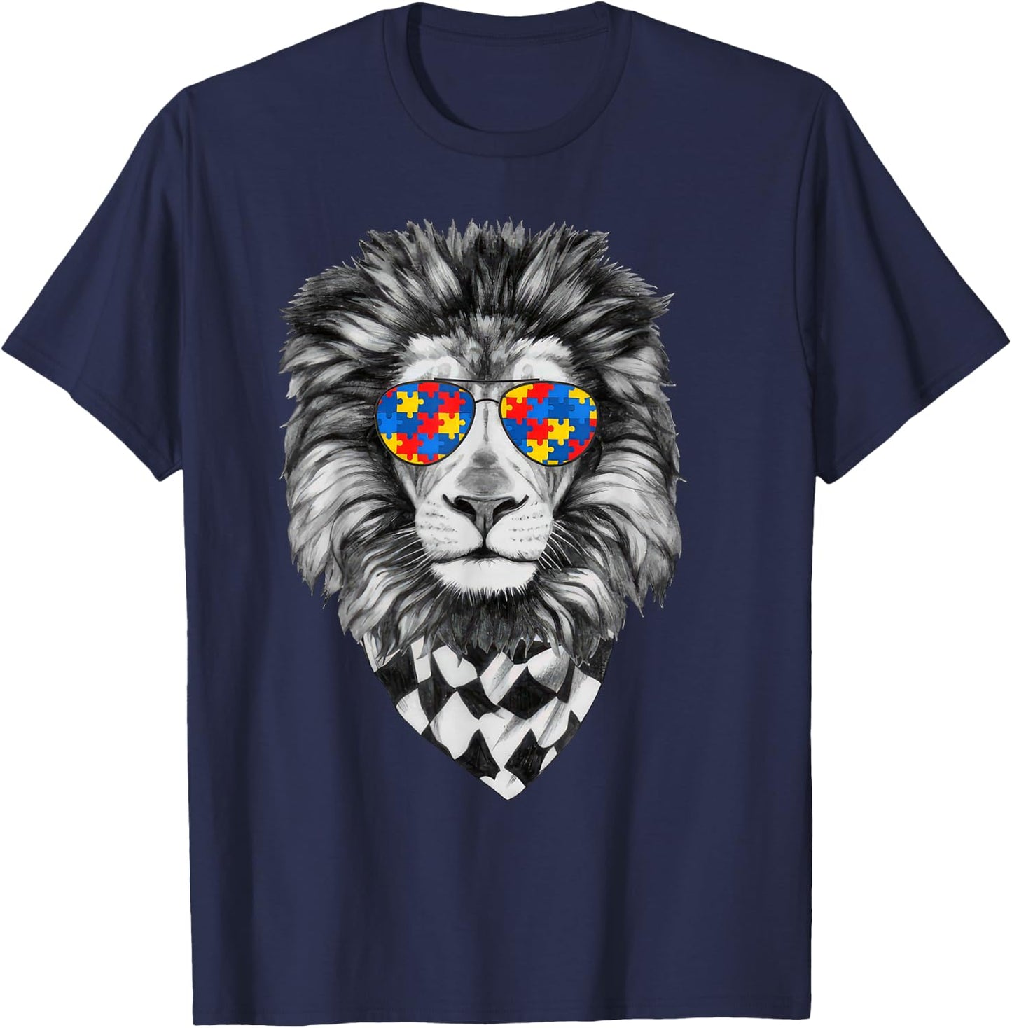 Autism Awareness Lion Print T-Shirt - T-Shirt | Navy