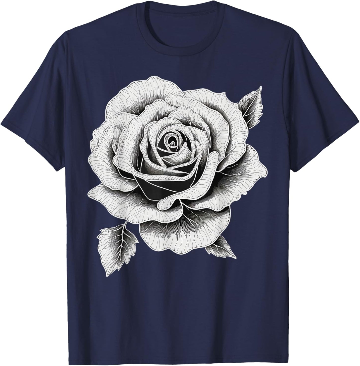 Black and White Rose men and Rose T-Shirt - T-Shirt | Navy
