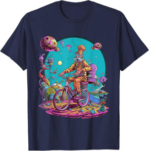 Bicycle Day Hofmann Trip | Psychedelic Comic Style Hippie T-Shirt - T-Shirt | Navy