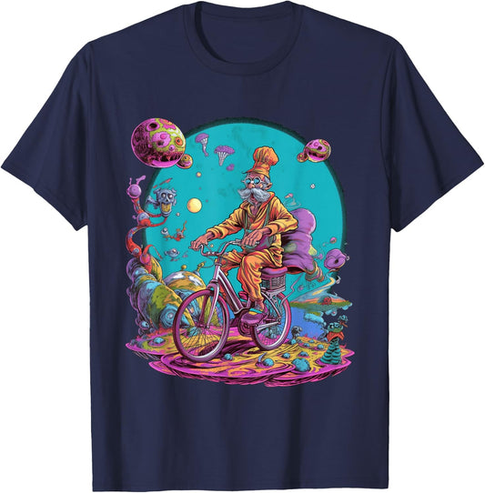 Bicycle Day Hofmann Trip | Psychedelic Comic Style Hippie T-Shirt - T-Shirt | Navy