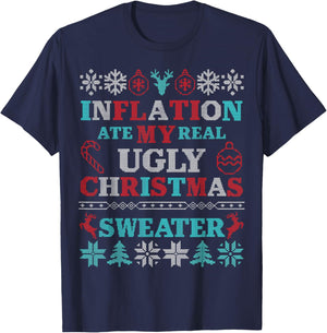Funny Inflation Ate My Real Ugly Christmas Sweater T-Shirt - T-Shirt | Navy