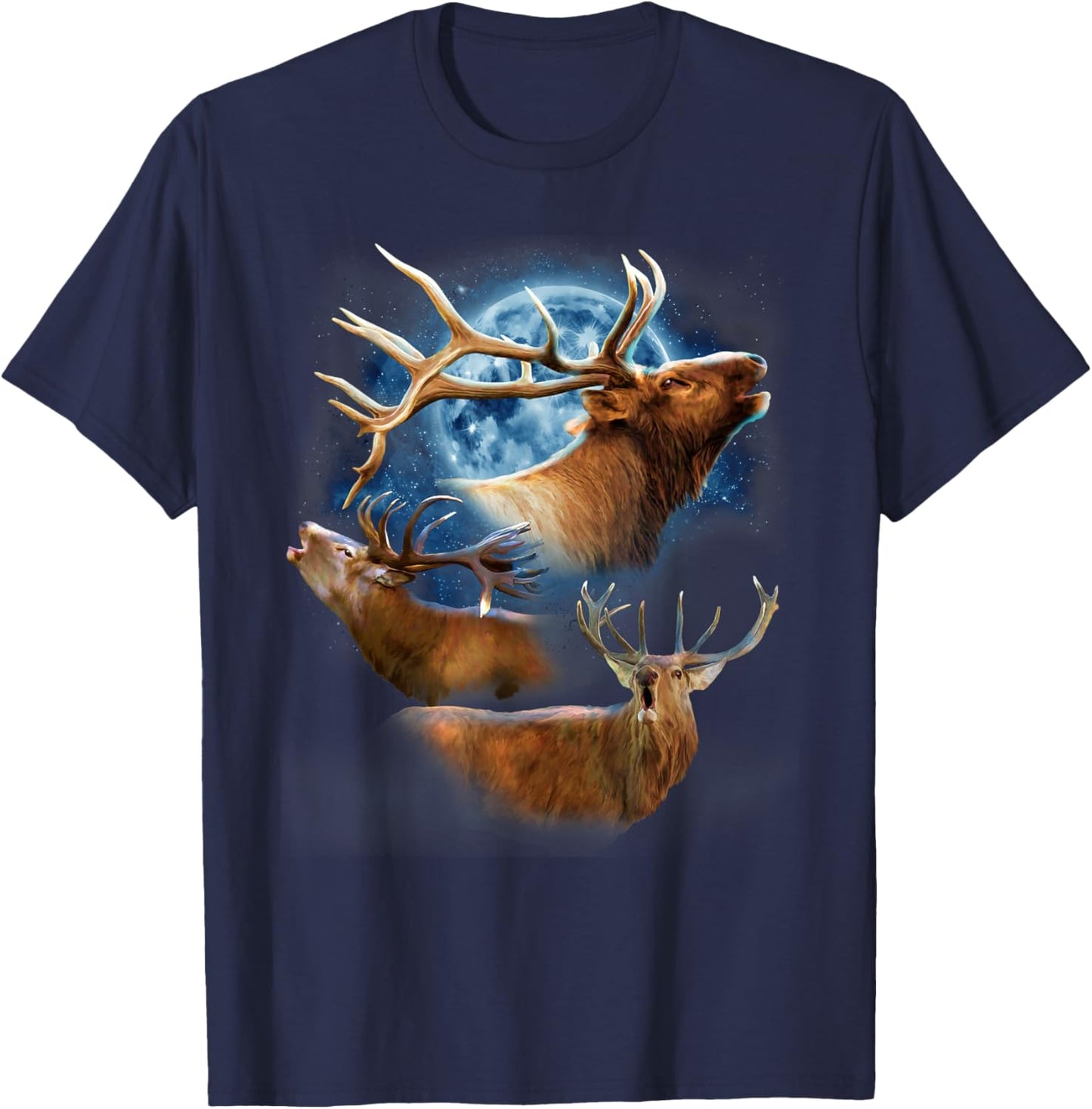 Funny Elk Hunting - Elk Howling at the Moon T-Shirt - T-Shirt | Navy