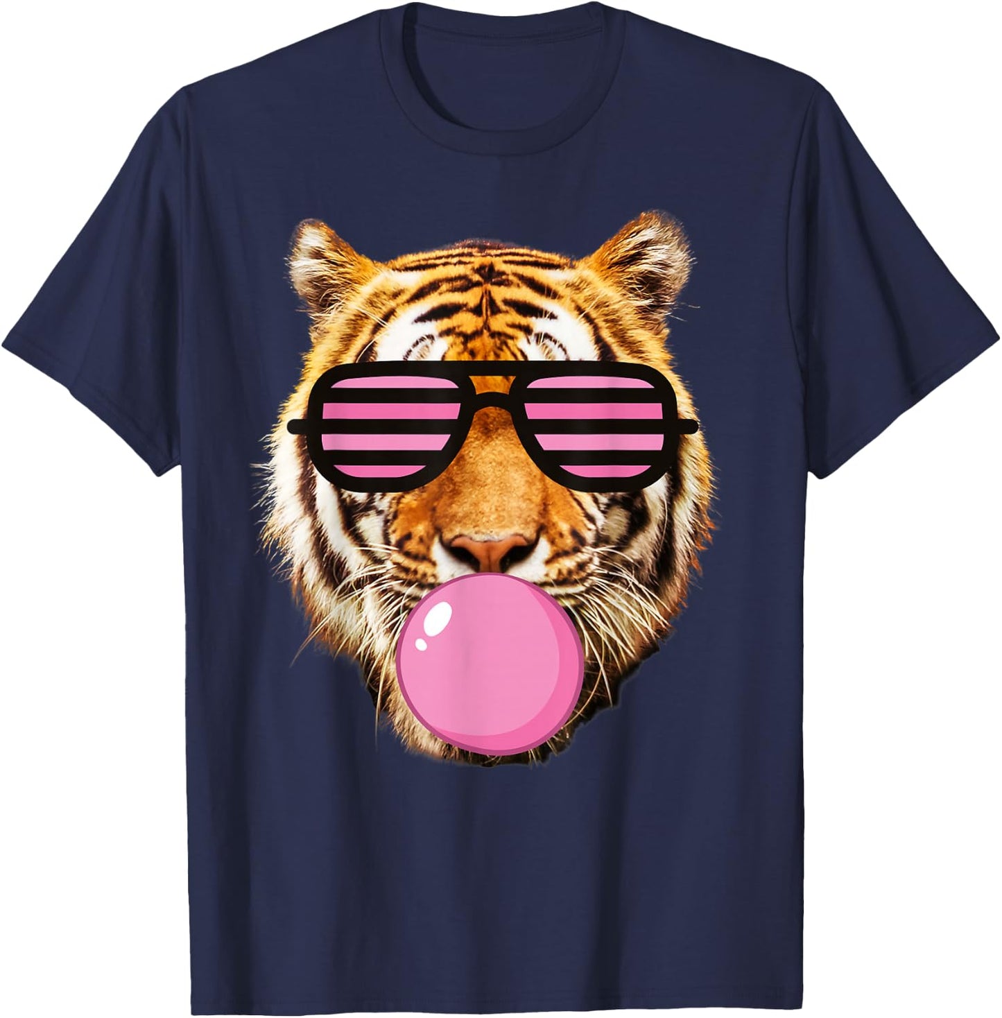 Pink Gum tiger Stripe Cute Tiger with Glasses T-Shirt - T-Shirt | Navy