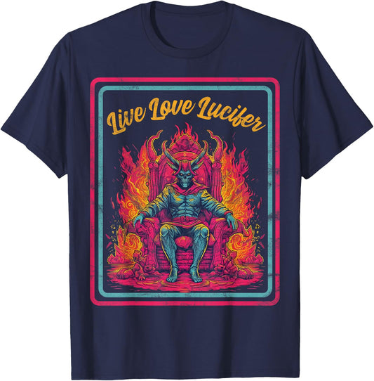 Vintage Horror, Live Love Lucifer, Dark Humor T-Shirt - T-Shirt | Navy