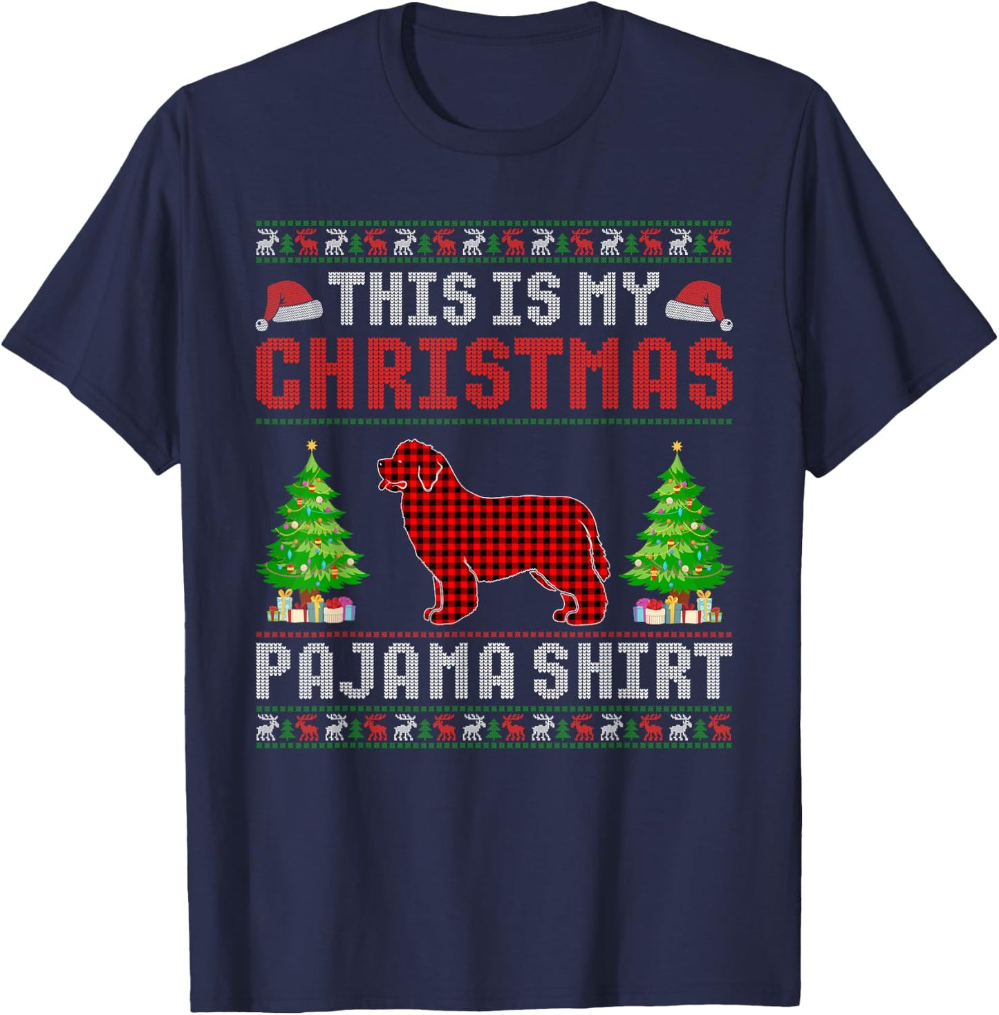 This is My Christmas Pajama Newfoundland Dog Ugly Sweater Women Kids T-Shirt - T-Shirt | Navy