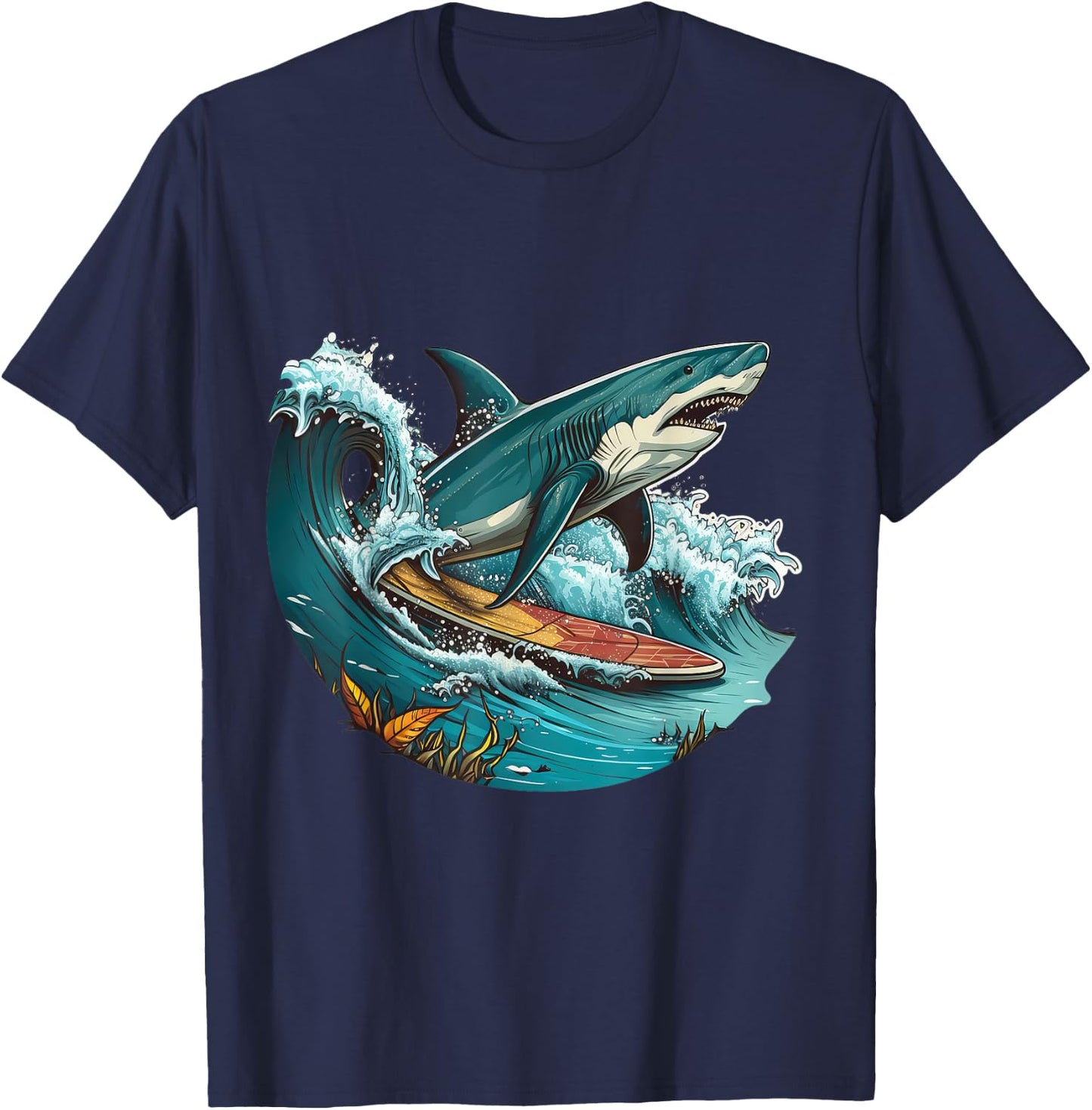 Shark Lover Surfboard Ocean Graphic Novelty Boy Men Surfing T-Shirt - T-Shirt | Navy