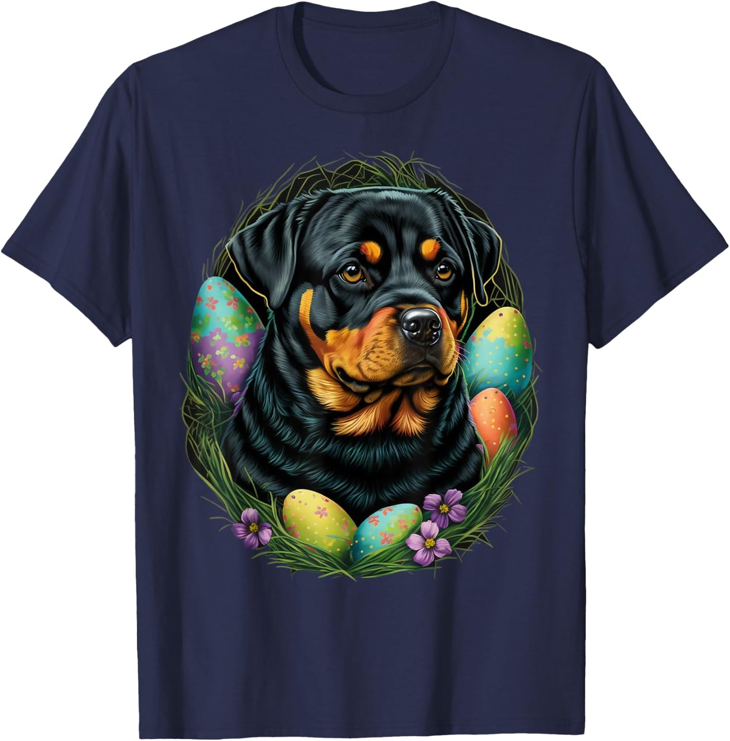 Easter Rottweiler Bunny Eggs Dog on Easter Rottweiler T-Shirt - T-Shirt | Navy