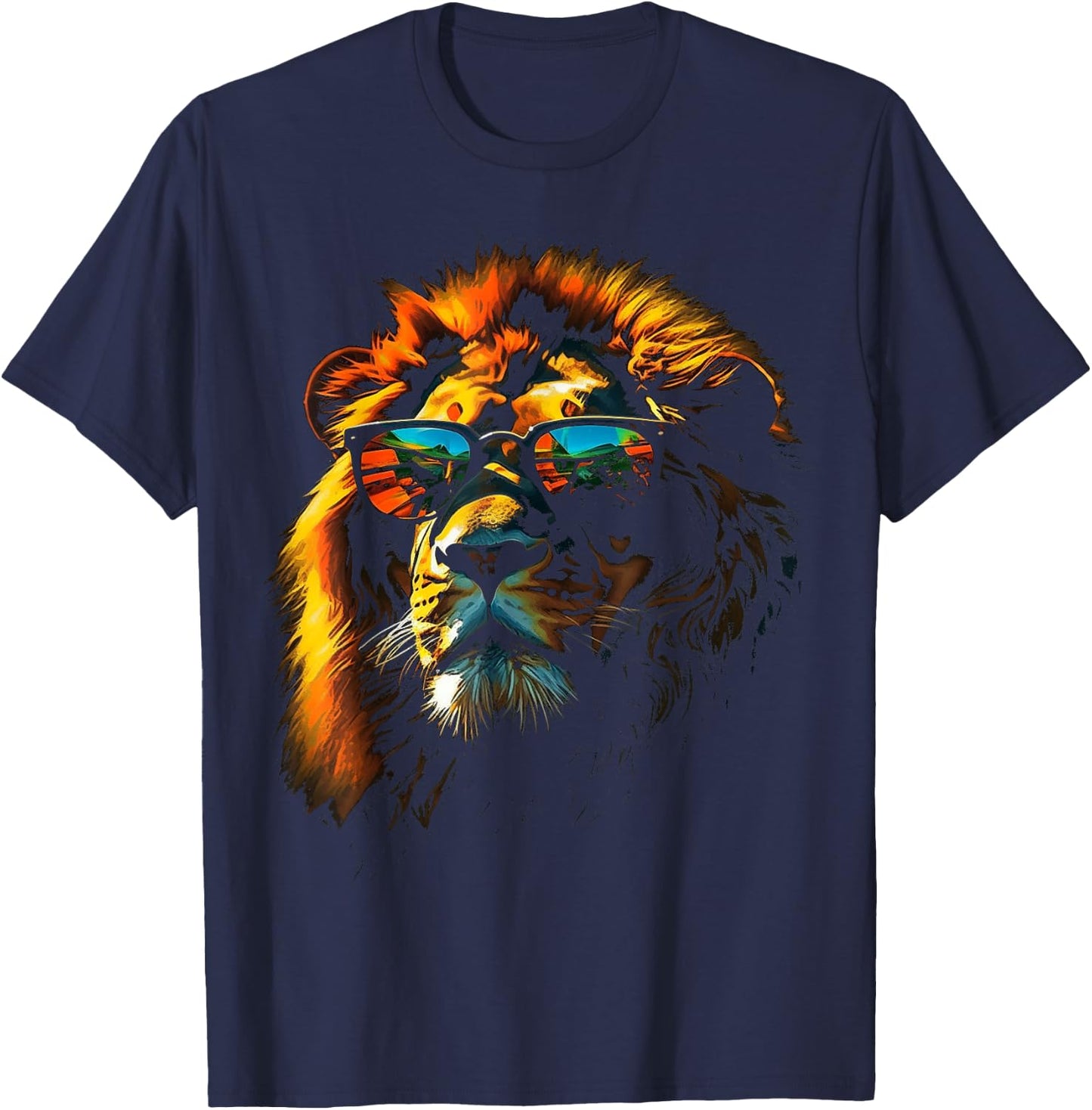 Lion Artwork Sunglasses Colourful Art Zoo Animal Lion T-Shirt - T-Shirt | Navy