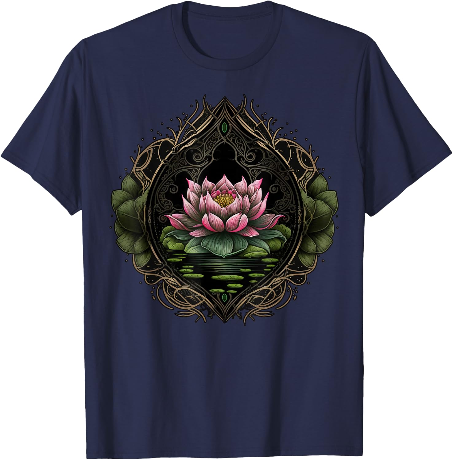 Colorful Lotus Flower on floral Lotus Flower T-Shirt - T-Shirt | Navy