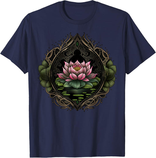 Colorful Lotus Flower on floral Lotus Flower T-Shirt - T-Shirt | Navy