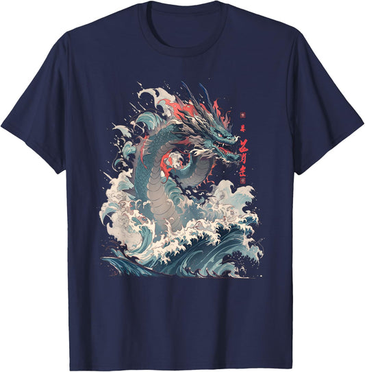 Japanese Aesthetic Dragon japanese art Japan Tattoo T-Shirt - T-Shirt | Navy