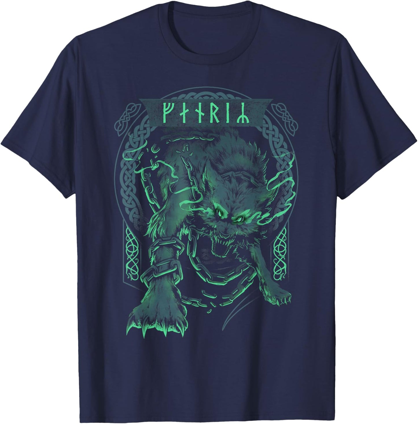 Wolf Viking Fenrir Scandinavian Pagan Norse Mythology T-Shirt - T-Shirt | Navy