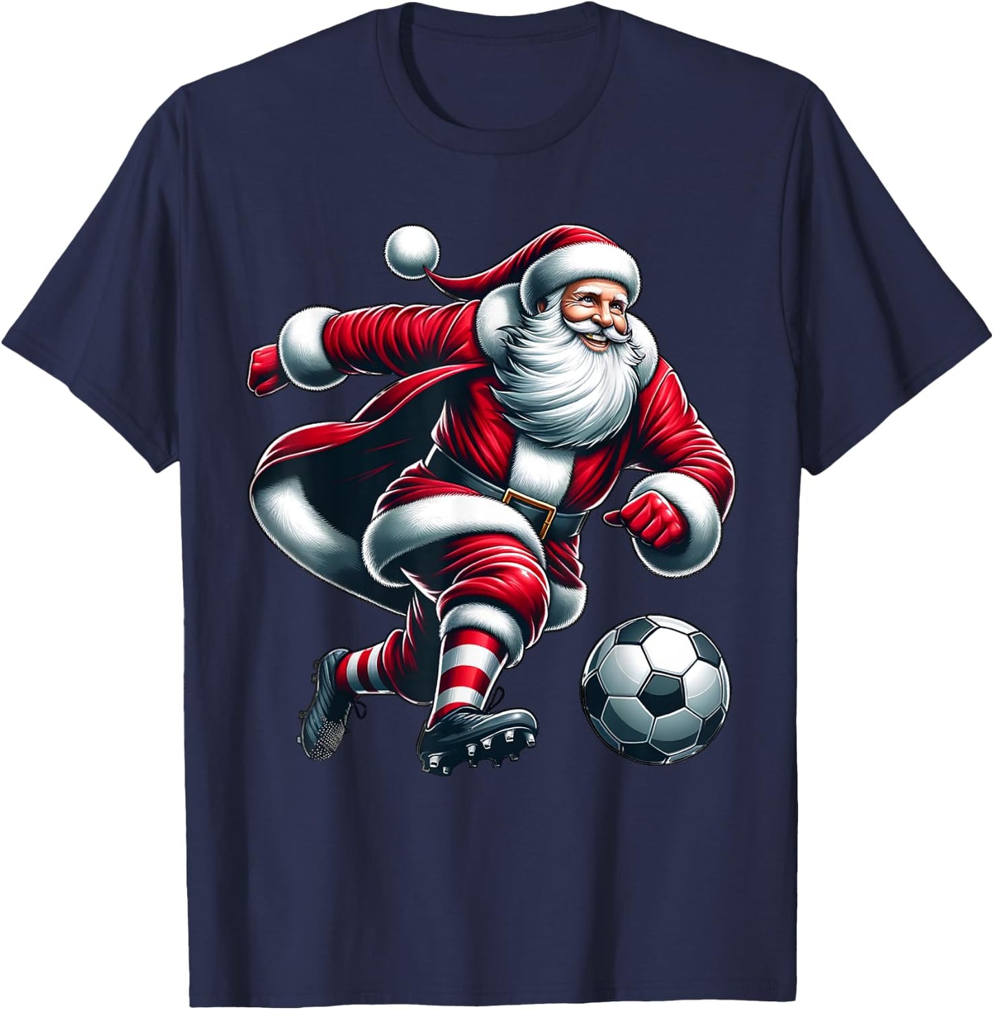 Santa Plays Soccer Sports Christmas Women Men Kids T-Shirt - T-Shirt | Navy
