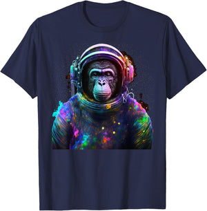 Monkey Astronaut With Space Suit Helmet and Headphones T-Shirt - T-Shirt | Navy