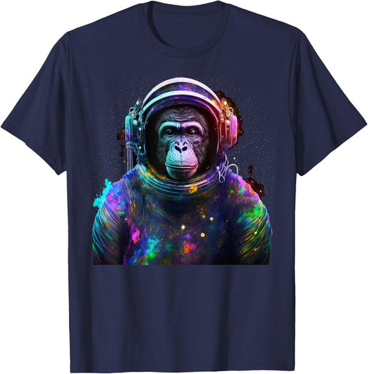 Monkey Astronaut With Space Suit Helmet and Headphones T-Shirt - T-Shirt | Navy