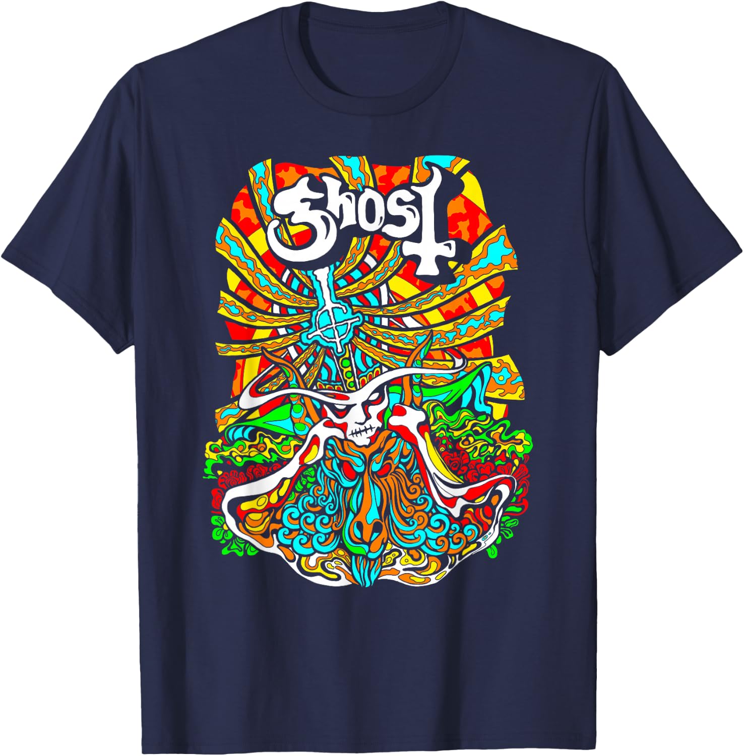 Ghost – Satanic Panic Neon Poster T-Shirt - T-Shirt | Navy