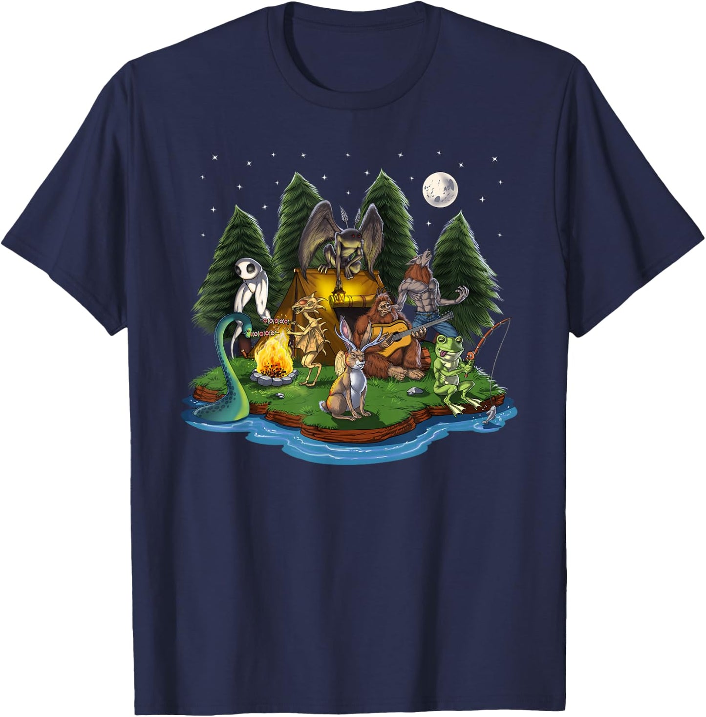 Cryptozoology Cryptid Creatures Bigfoot Jackalope Werewolf T-Shirt - T-Shirt | Navy