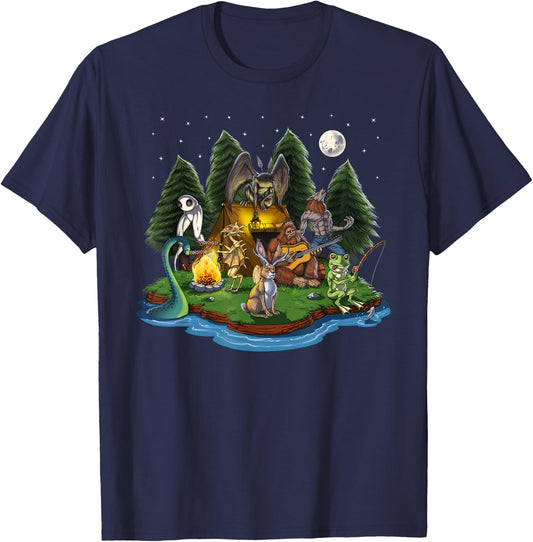 Cryptozoology Cryptid Creatures Bigfoot Jackalope Werewolf T-Shirt - T-Shirt | Navy
