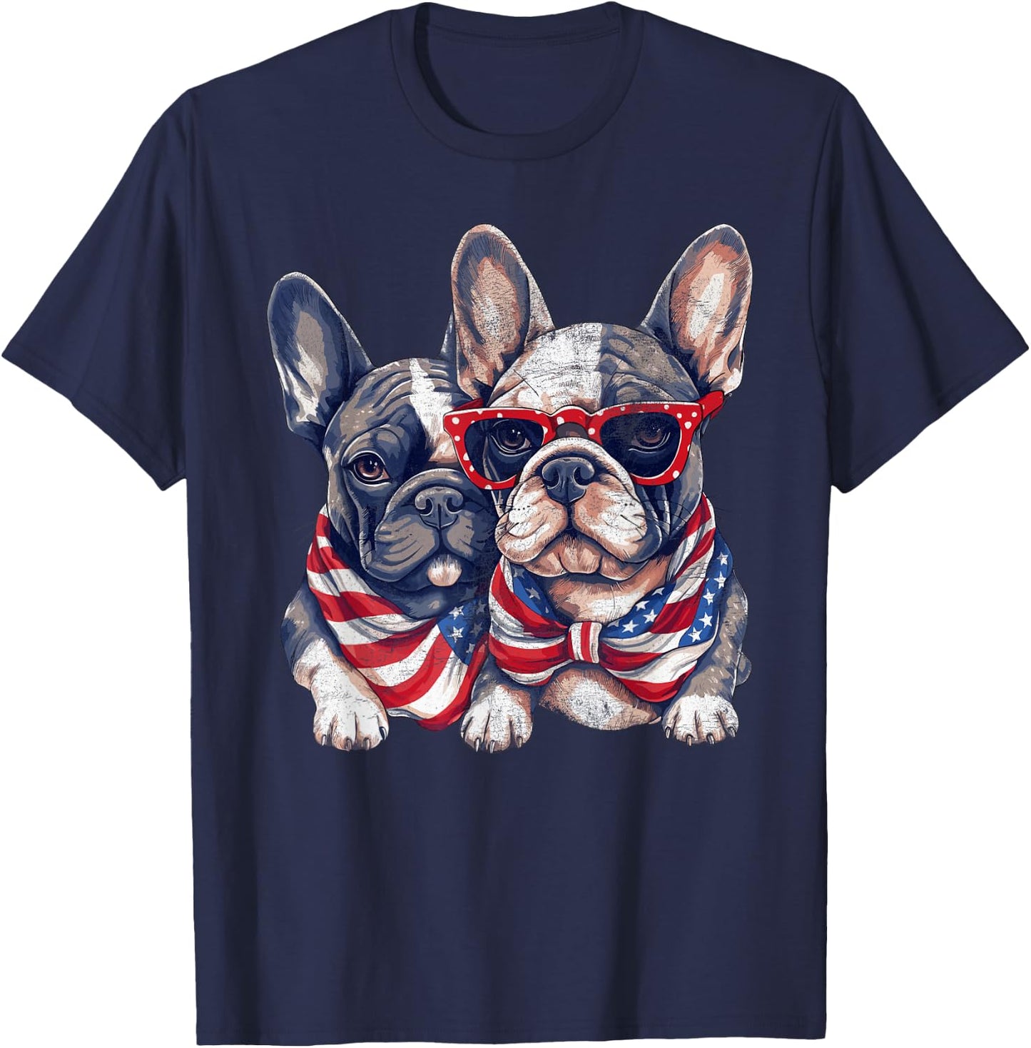 French Bulldog American Flag Patriotic 4th of July Frenchie Women Kids Men T-Shirt - T-Shirt | Navy