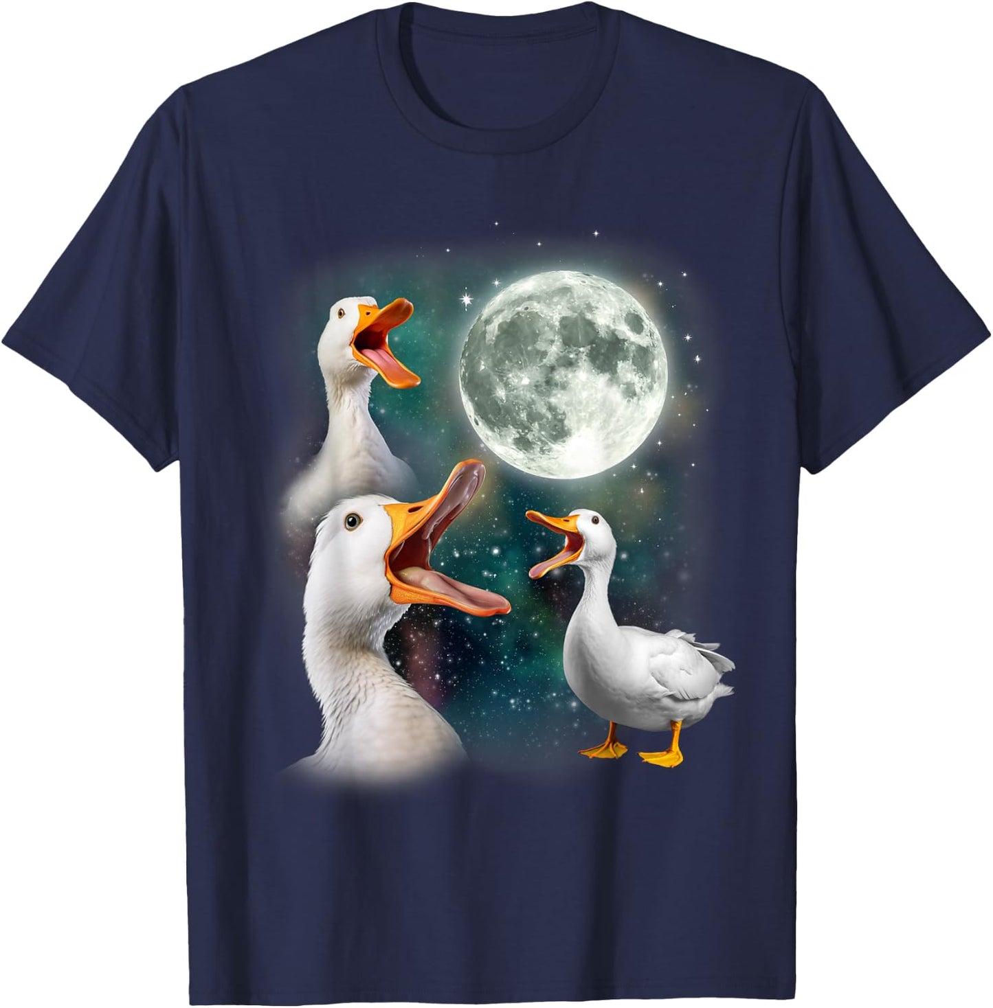 3 Ducks Howl At Moon | Funny Weird Cursed Pekin Duck Lover T-Shirt - T-Shirt | Navy