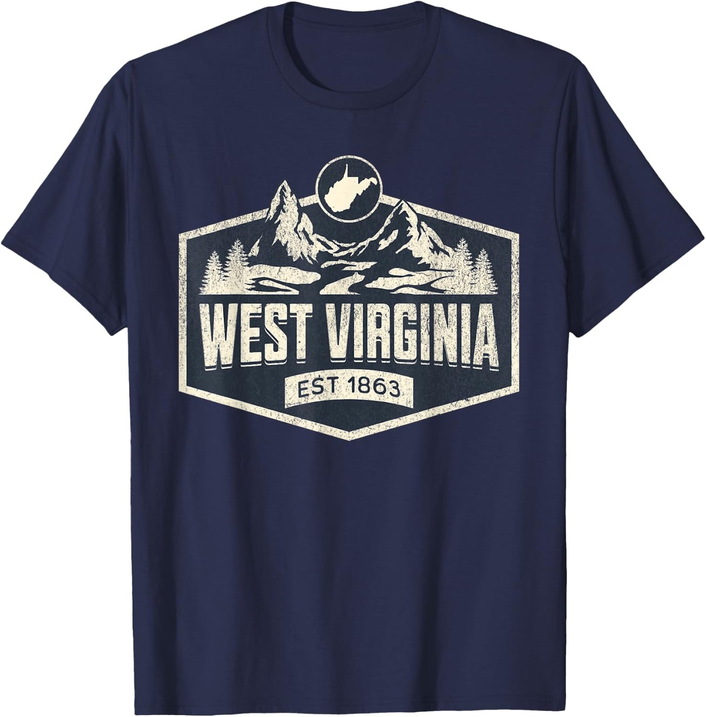 West Virginia Style -Adults Blue Small Map T-Shirt - T-Shirt | Navy