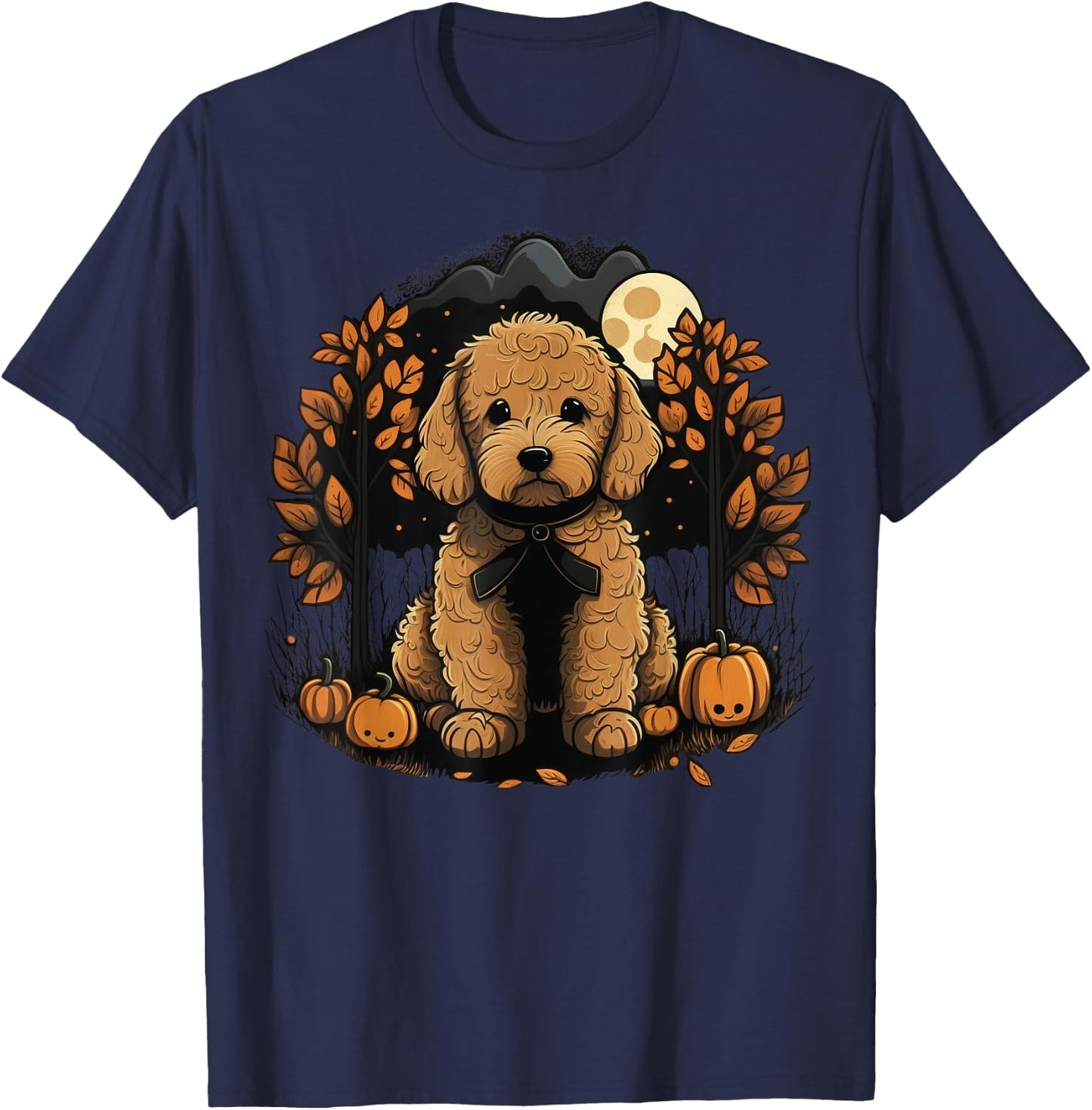 Pumpkin Golden Doodle costume on Goldendoodle Halloween T-Shirt - T-Shirt | Navy