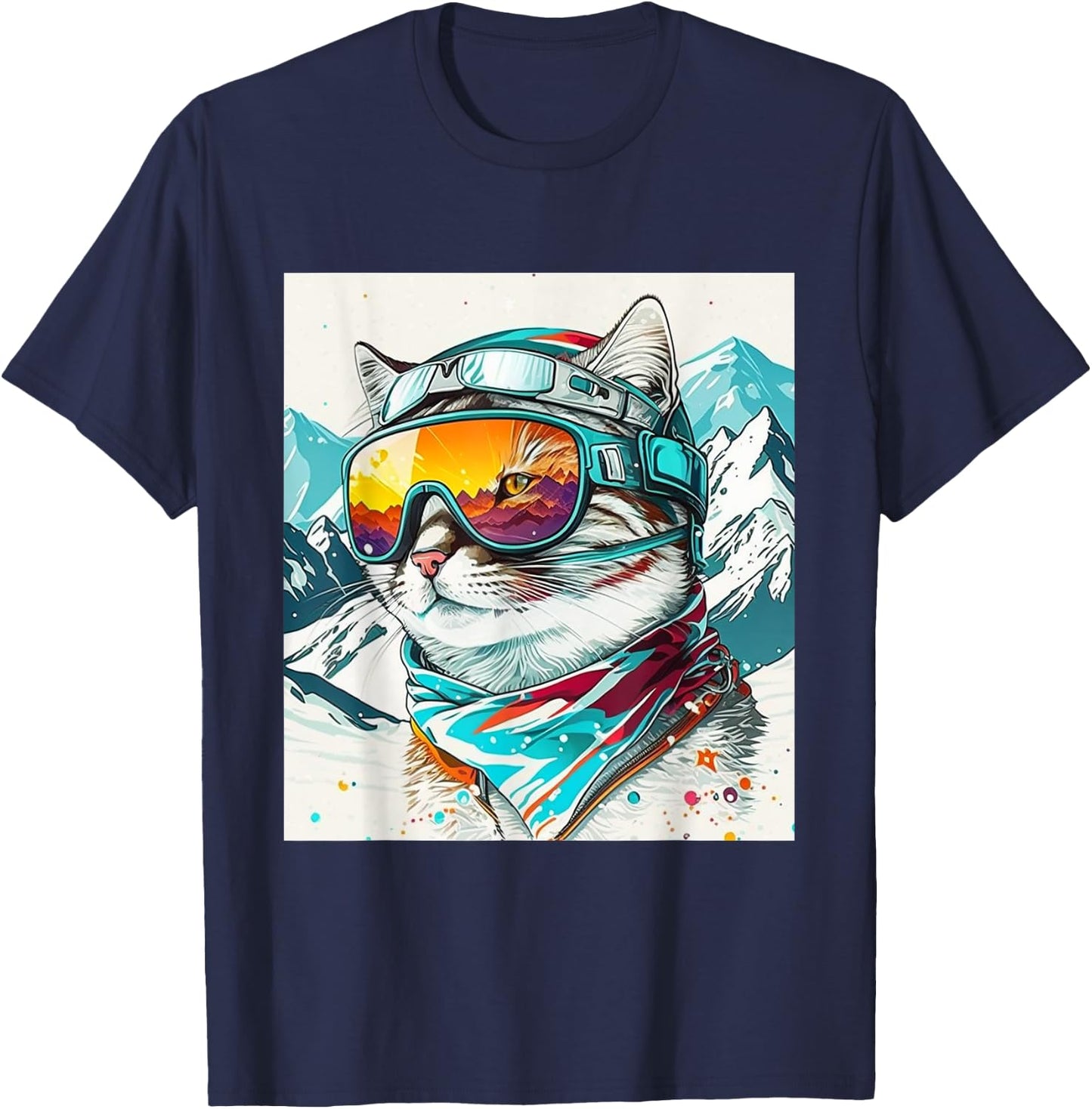 Winter Cat Ski Snowboard Snow Kitten T-Shirt - T-Shirt | Navy