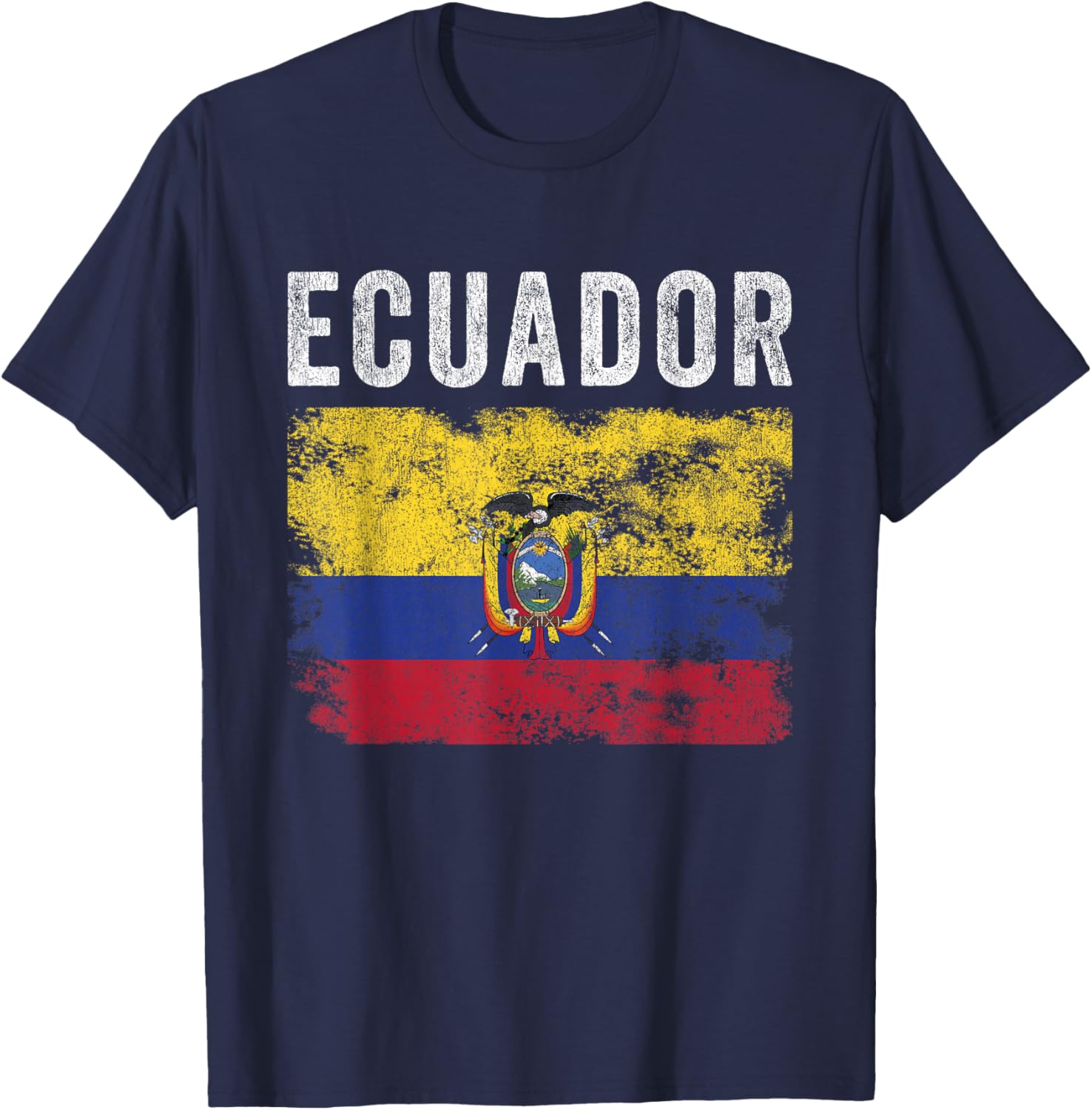 Ecuador Flag Distressed - Men Women Kids - Ecuadorian Flag T-Shirt - T-Shirt | Navy