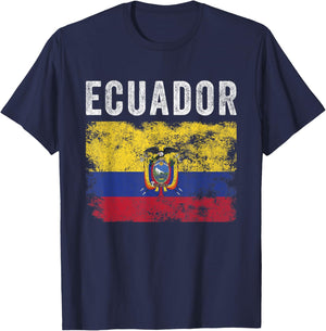 Ecuador Flag Distressed - Men Women Kids - Ecuadorian Flag T-Shirt - T-Shirt | Navy