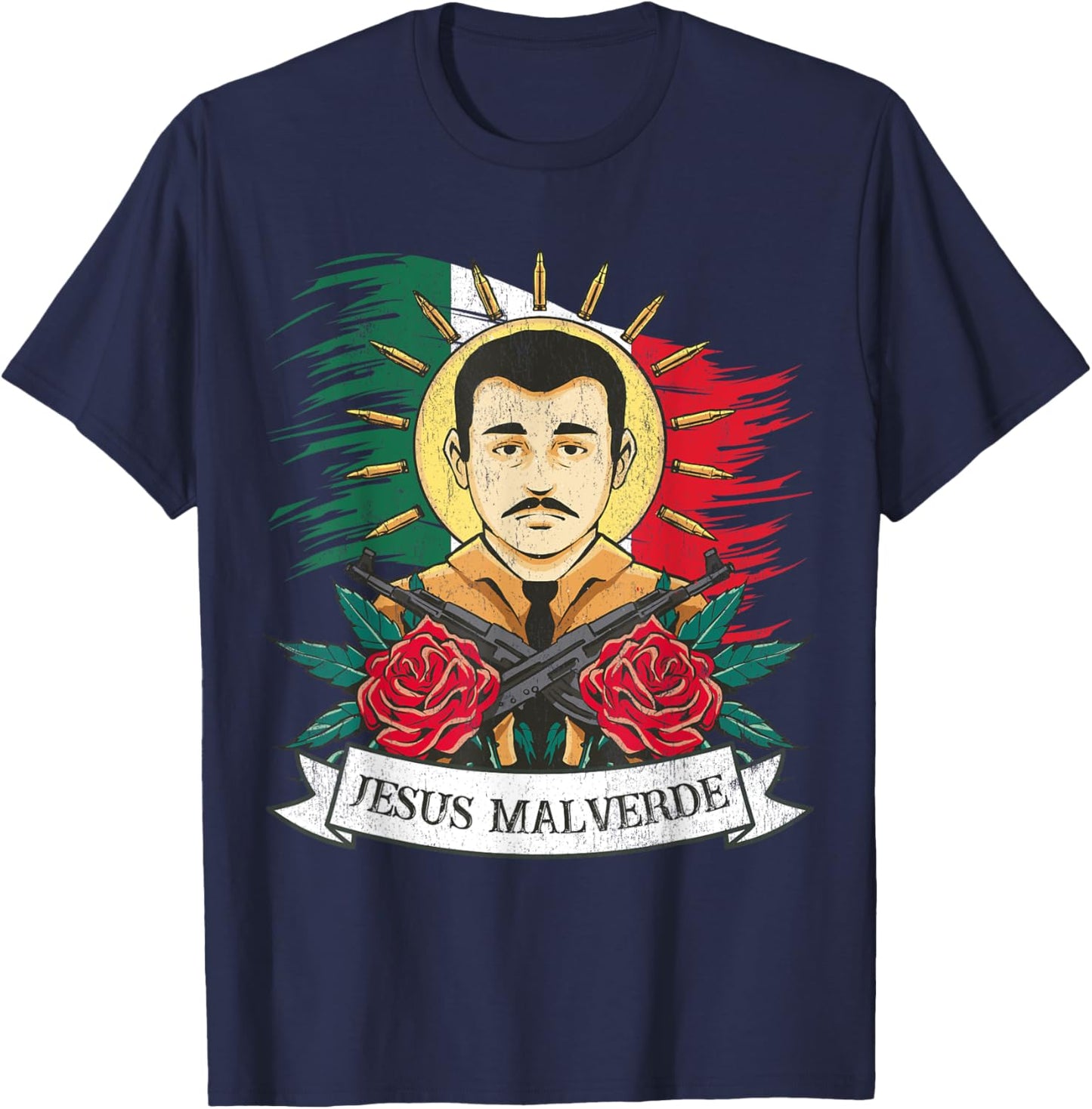 Jesus Malverde Sinaloa Mexico, Jesus Malverde T-Shirt - T-Shirt | Navy