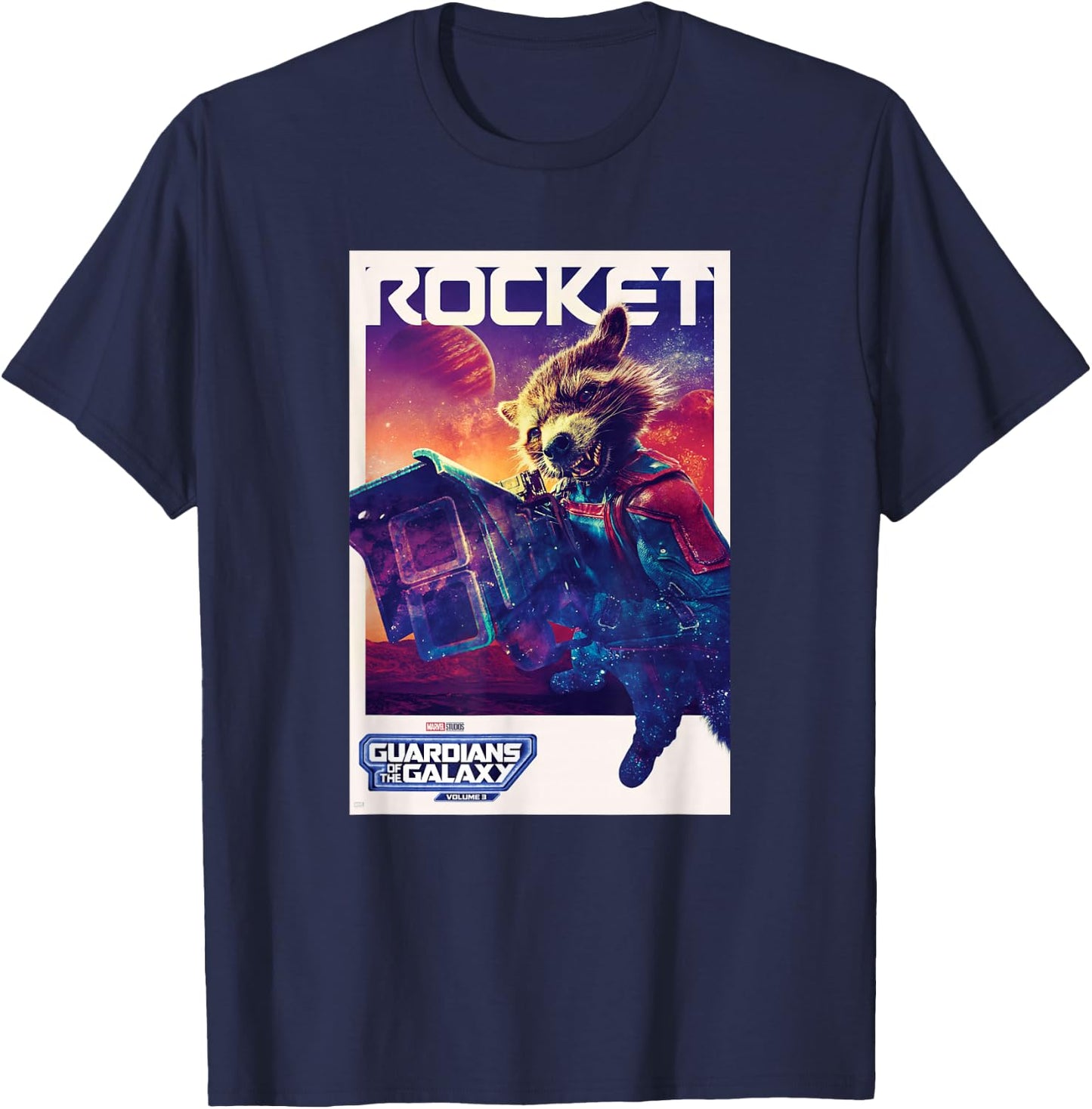 Marvel Guardians of the Galaxy Volume 3 Rocket Poster T-Shirt - T-Shirt | Navy