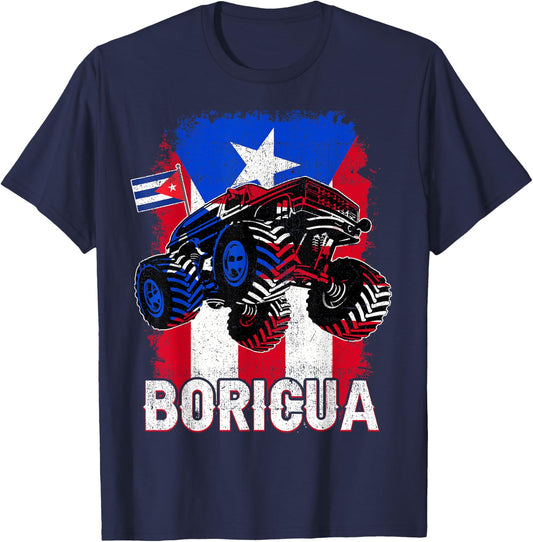 Boricua Puerto Rican Flag Monster Truck Rico Kid Boy Toddler T-Shirt - T-Shirt | Navy