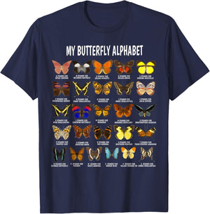 Types of Butterflies Alphabet ABC Butterfly Identification T-Shirt - T-Shirt | Navy
