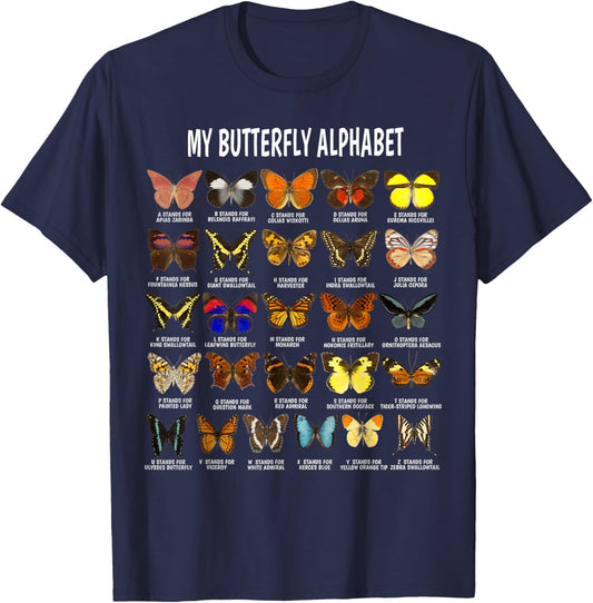 Types of Butterflies Alphabet ABC Butterfly Identification T-Shirt - T-Shirt | Navy