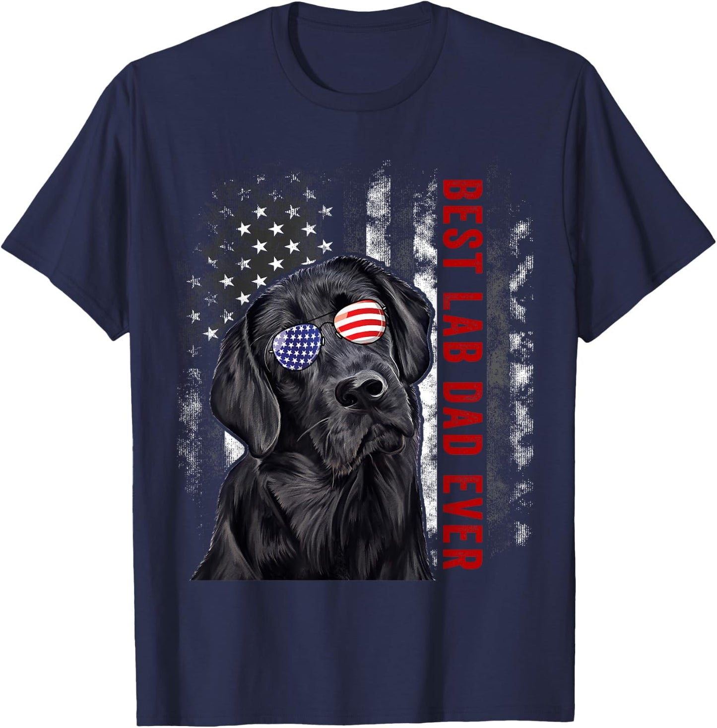 Best Lab Dad Ever Labrador Dog American Flag Fathers Day T-Shirt - T-Shirt | Navy