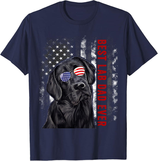 Best Lab Dad Ever Labrador Dog American Flag Fathers Day T-Shirt - T-Shirt | Navy
