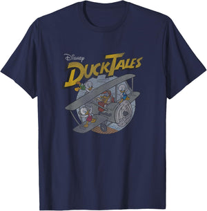 Disney DuckTales Ducks On Airplane Distressed Portrait T-Shirt - T-Shirt | Navy
