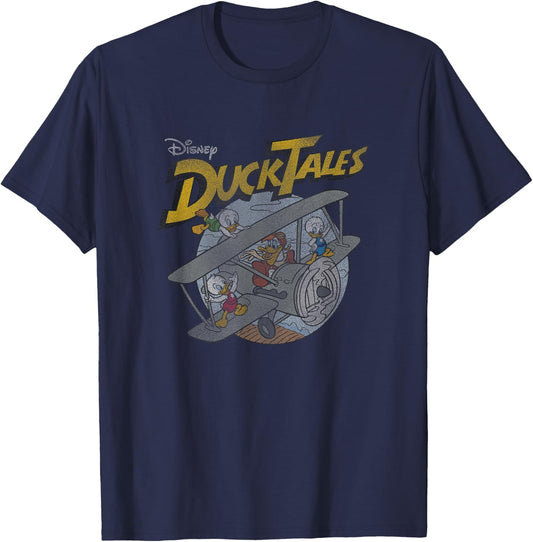 Disney DuckTales Ducks On Airplane Distressed Portrait T-Shirt - T-Shirt | Navy