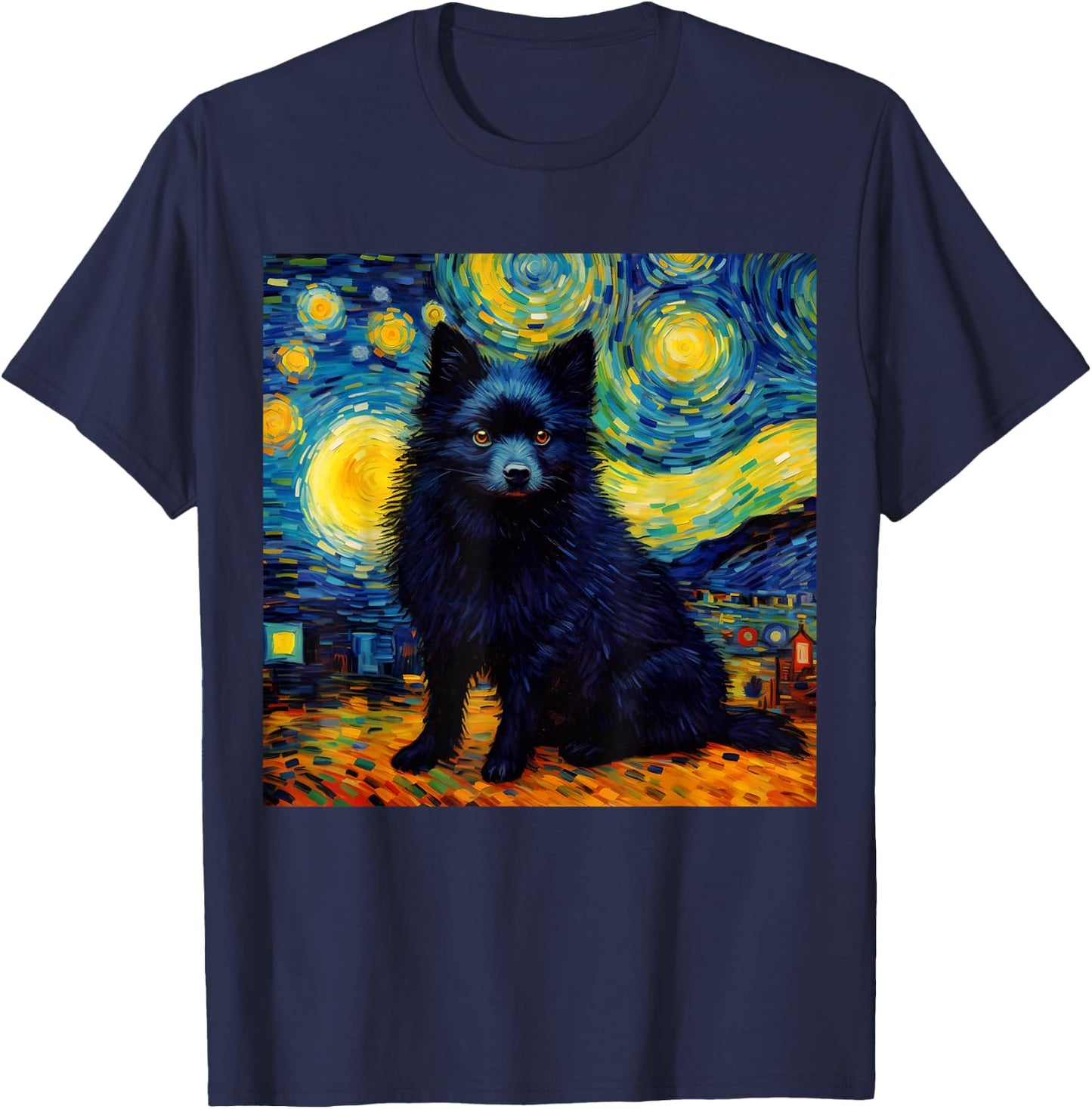 Surreal Starry Night Schipperke Dog Men Women Kids T-Shirt - T-Shirt | Navy