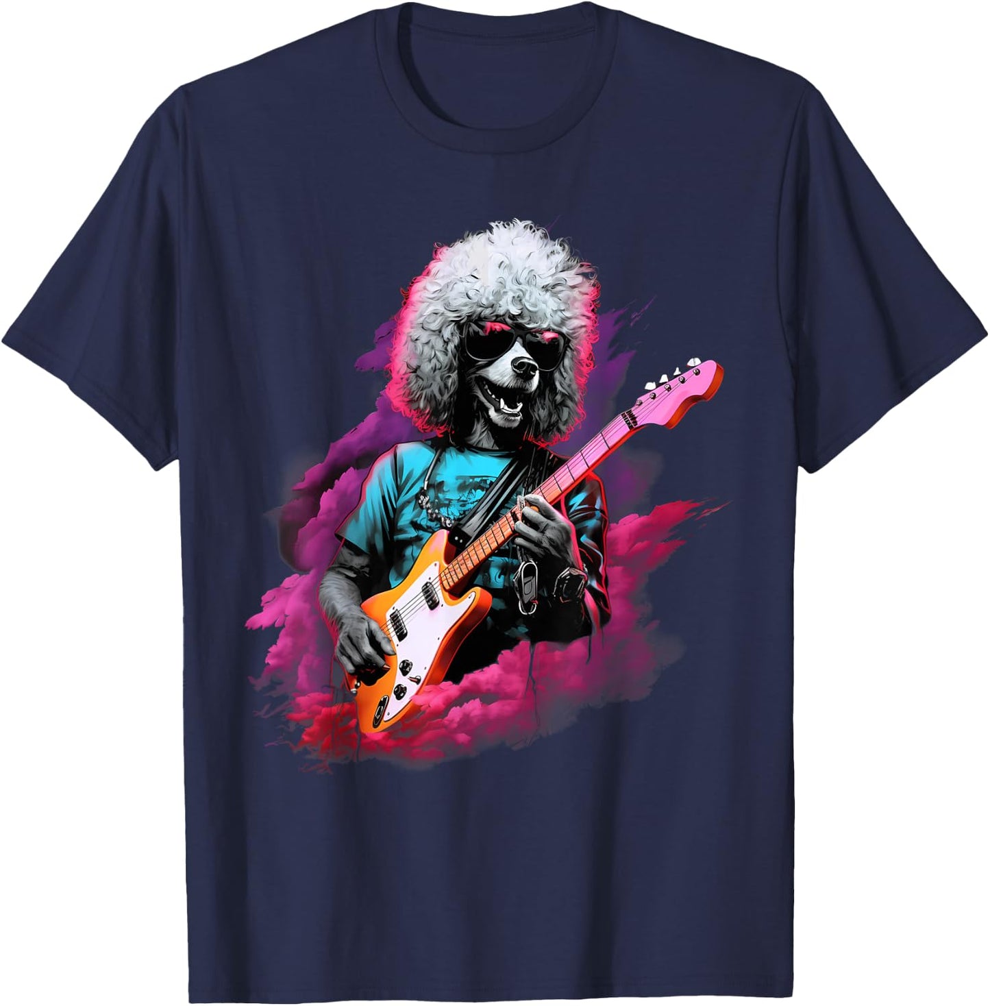 Punk Rock Guitar Poodle Dog Guitarist Men Women Girls Kids T-Shirt - T-Shirt | Navy