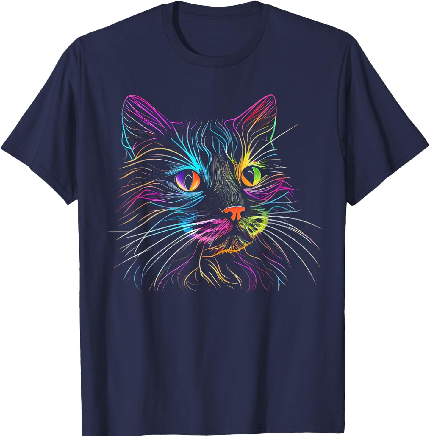 Cats Colorful Cat Cat's Head Catlovers T-Shirt - T-Shirt | Navy