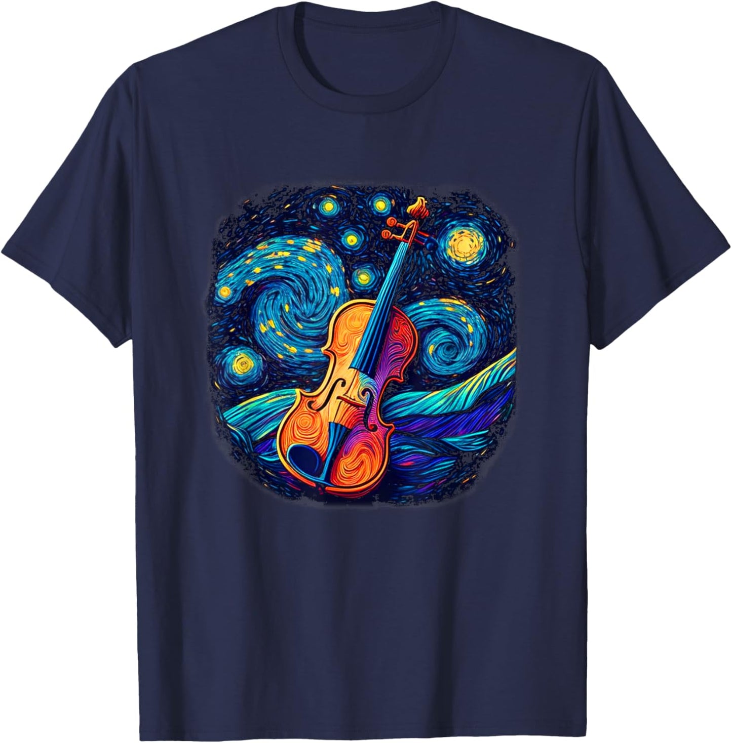 Violin Lover Art Women Violin Player Starry Night T-Shirt - T-Shirt | Navy
