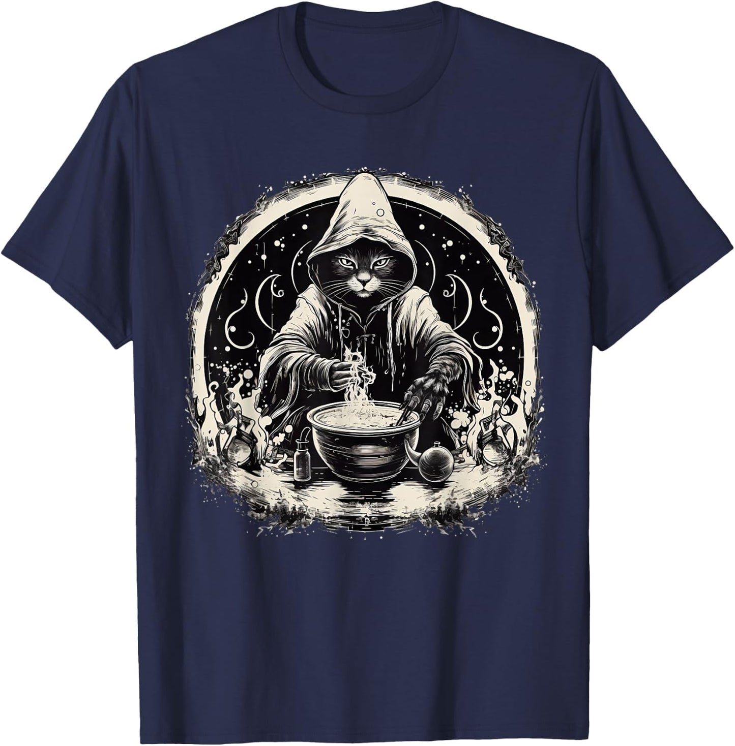 Halloween Black Cat Wizard Vintage Costume Women T-Shirt - T-Shirt | Navy