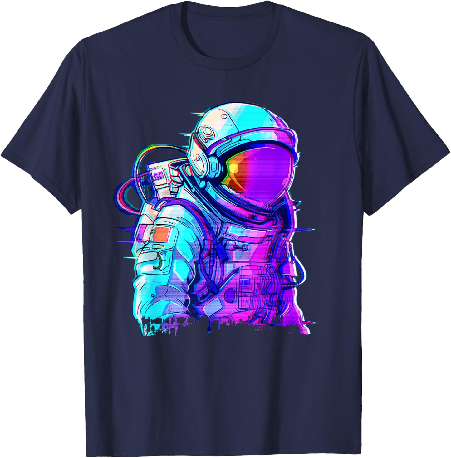 Cyber Astronaut Vaporwave Aesthetic Galaxy Art Space Man T-Shirt - T-Shirt | Navy