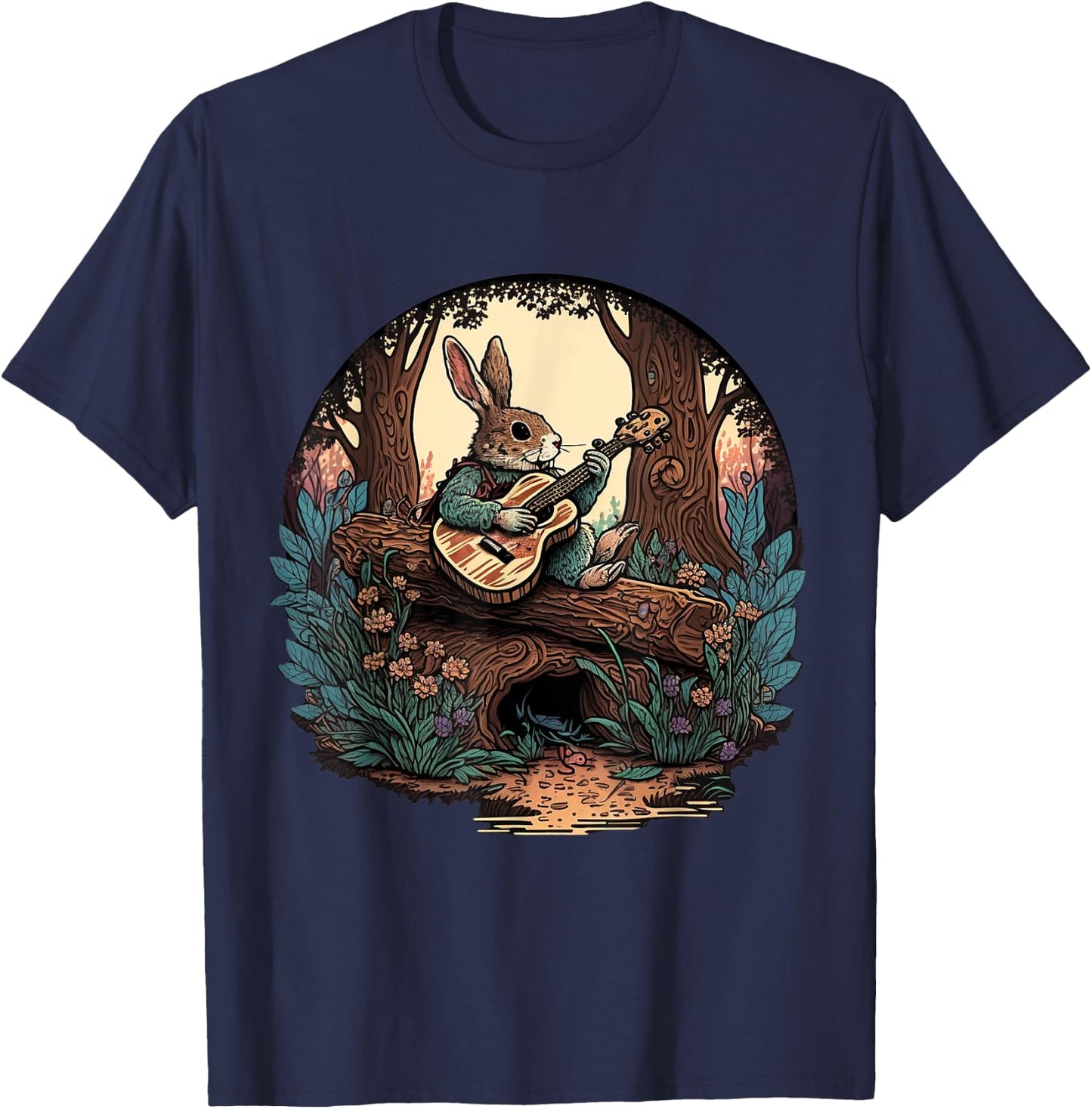Funny Bunny Playing Banjo Guitar Music Rabbit T-Shirt - T-Shirt | Navy