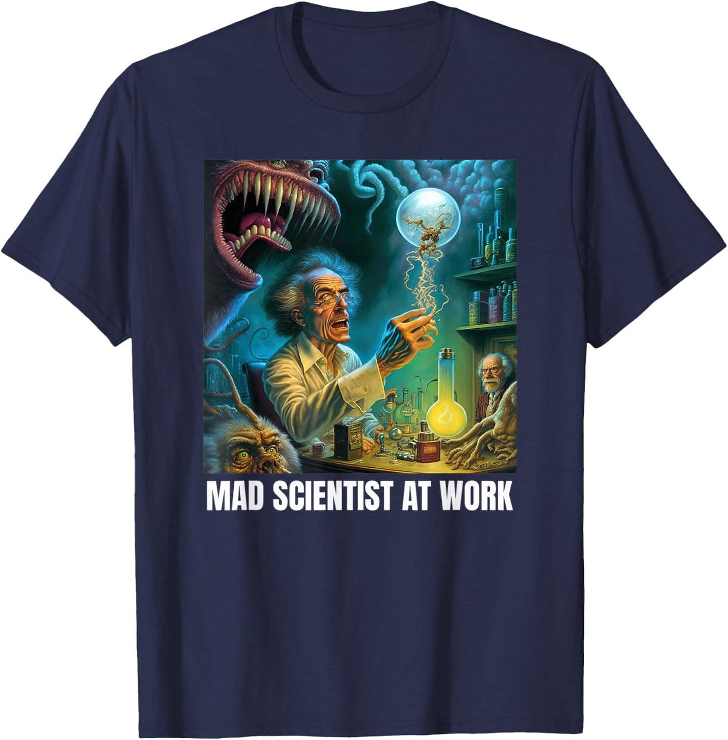 Funny Mad Scientist Fantasy Monster,Comic Nerd Lover T-Shirt - T-Shirt | Navy