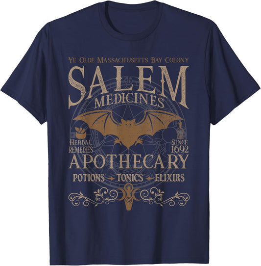 Salem Apothecary Medicines Herbal Witch Bat Beige T-Shirt - T-Shirt | Navy