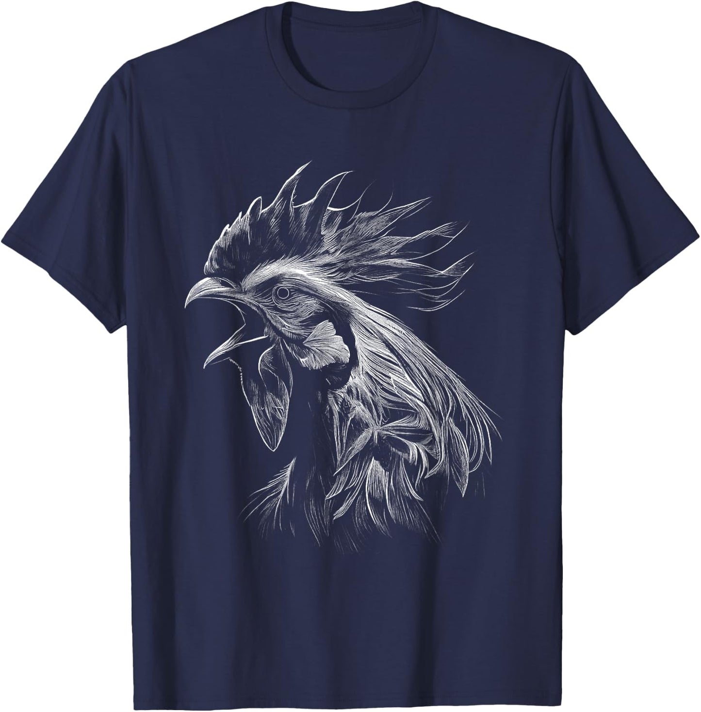 Crowing Rooster Drawing Love T-Shirt - T-Shirt | Navy