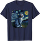 Funny Van Gogh Starry Night Cat American Shorthair Cat Lover T-Shirt - T-Shirt | Navy